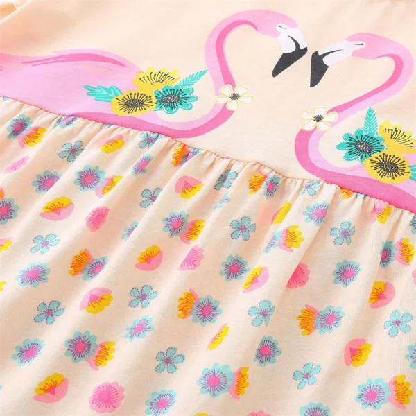 Peach Flamingo Print Girls Summer Dress – Short Sleeve, Floral Tiered Skirt, Cotton Casual Outfit for Kids  2-7T🌸🦩 - Image 5