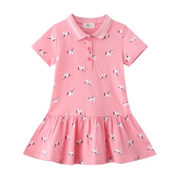 Unicorn Print Polo Tennis Dress for Girls – Summer Short Sleeve Toddler Dress 2-7T 🦄💖