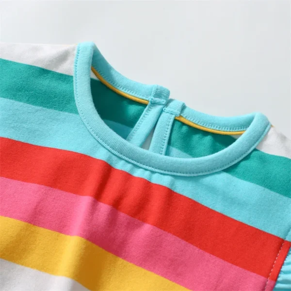 Rainbow Striped Ruffle Sleeve Dress – Girls Summer Outfit 2-7T 🌈👗✨ - Image 3