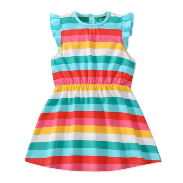 ainbow Striped Ruffle Sleeve Dress – Girls Summer Outfit 2-7T 🌈👗✨