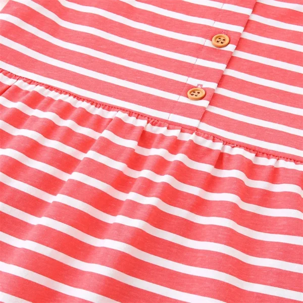 Red Striped Puffin Dress – Short Sleeve Button-Up Cotton Outfit for Girls 2-7 Years - Image 6