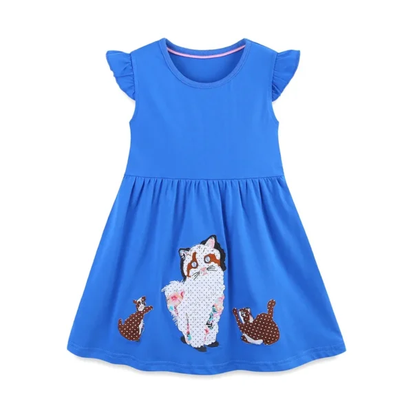 Blue Sleeveless Cat Appliqué Dress – Girls Summer Outfit 2-7T 🐱💙👗