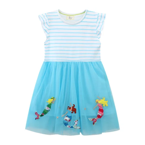 Blue Mermaid Princess Mesh Dress – Sleeveless Party Outfit for Girls 2-7 Years