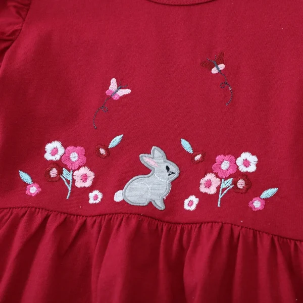 Red Bunny Embroidered Summer Dress – 2-7T Short Sleeve with Floral & Butterfly Accents 🌸🐰💖 - Image 3