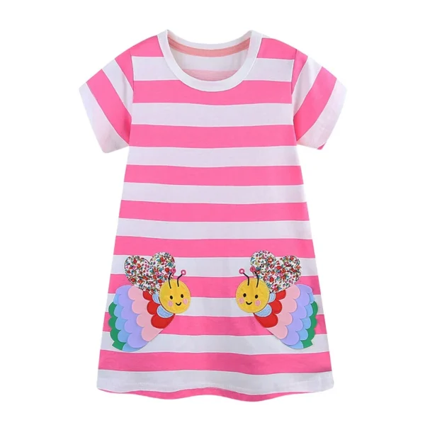 Striped Bee Applique Dress – Girls Summer Cotton Outfit 2-7T