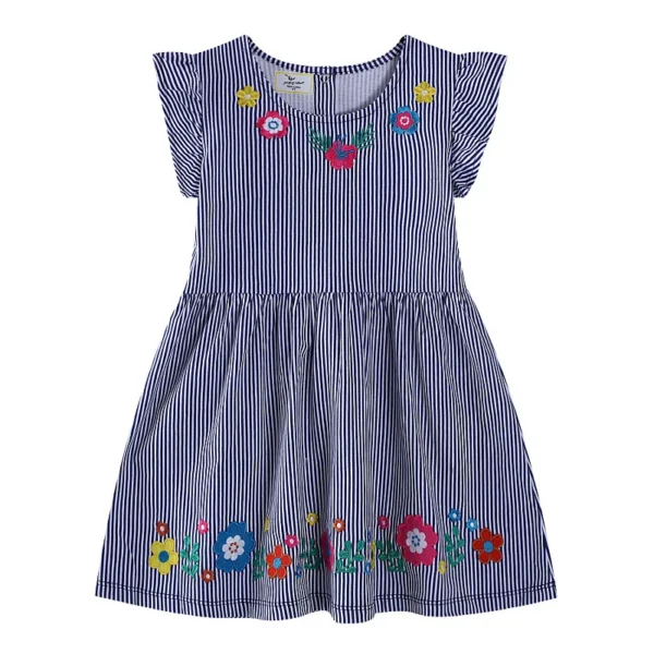 Navy Striped Floral Dress – Sleeveless Cotton Summer Outfit for Girls 2-7 Years 🛍️✨