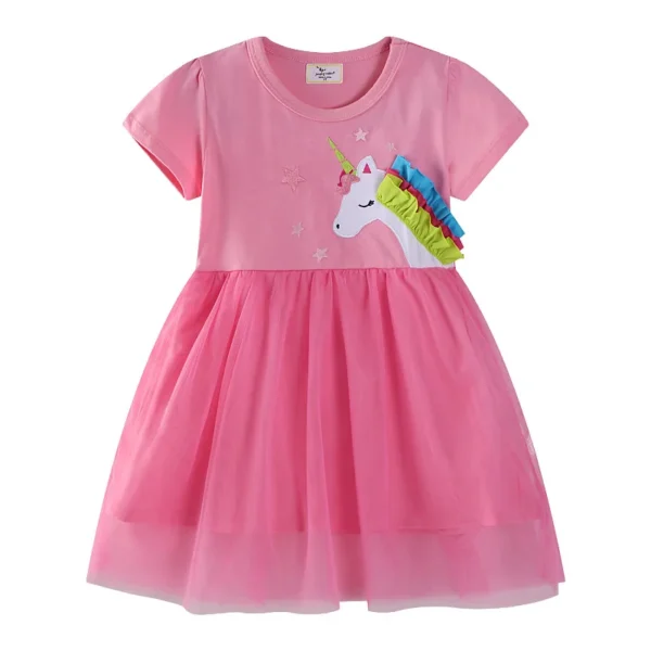 Pink Unicorn Tutu Dress – Short Sleeve Party Outfit for Girls 2-7 Years