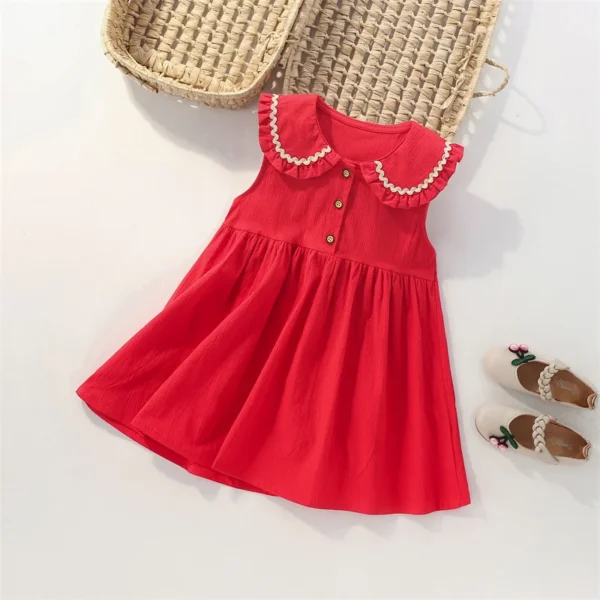 Red Collar Sleeveless Summer Girls Dress 🎀 Party Birthday Outfit 3-8T - Image 2