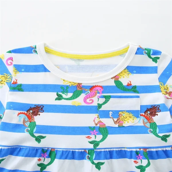 Blue Striped Mermaid Dress – Summer Short Sleeve Outfit for Girls 2-7T 🧜‍♀️💙 - Image 3