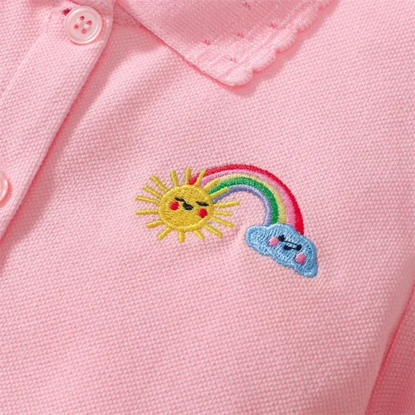 Rainbow Embroidery Baby Girl Dress - 2-7 Years, 100% Cotton, Summer Short Sleeve Dress in Pink & Navy 🌈👗 - Image 2