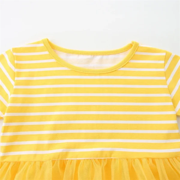 Yellow Bunny Tulle Dress – Striped Short Sleeve Party Outfit for Girls 2-7T 🐰🌼 - Image 3