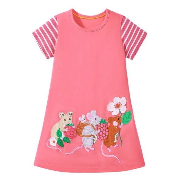 Mouse Embroidery Summer Dress – Cotton Party Outfit for Girls 2-7T 🐭✨💕