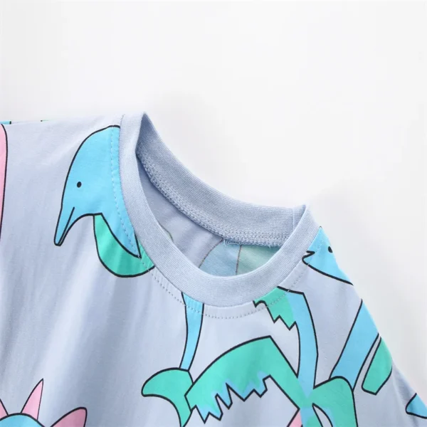 Blue Dinosaur Print Dress – Short Sleeve Ruffle Summer Outfit for Girls 3-8 Years 🦖💙🦕 - Image 3