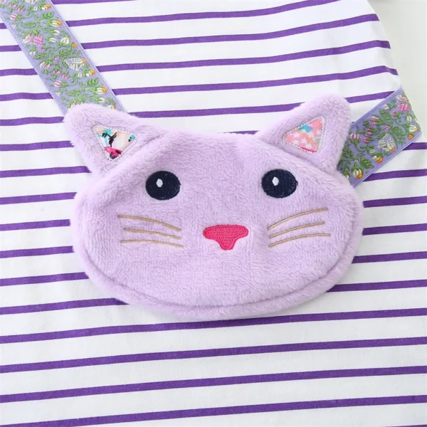 Striped Purple Cat Bag Dress for Girls - Short Sleeve Cotton Dress with Cute Cat Pocket 2-7T 🐱👗 - Image 4