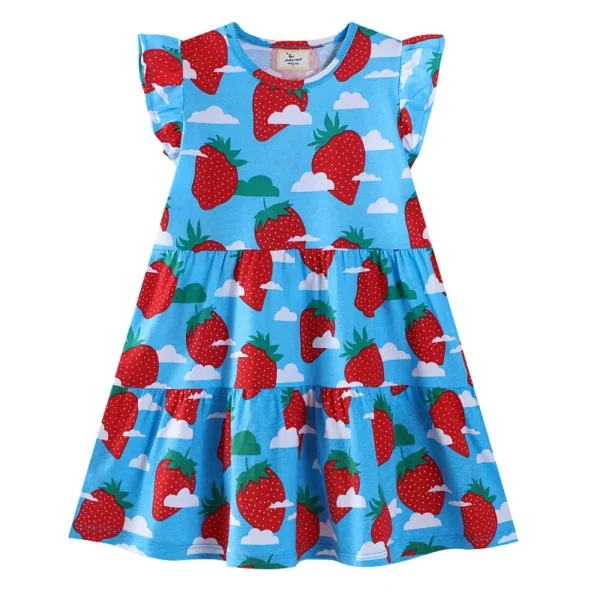 Strawberry Print Blue Tiered Dress for Girls - 2-7T 100% Cotton Sleeveless Summer Dress 🍓👗