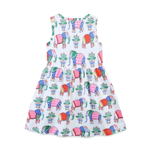 Sleeveless White Elephant Print Girls Dress – Summer Party Outfit for Kids 3-8T 🎀🐘 - Image 3