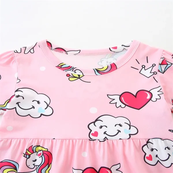 Pink Unicorn & Heart Print Summer Girls Dress – Cute Short Sleeve Party Outfit 🎀✨ 3-8T - Image 3