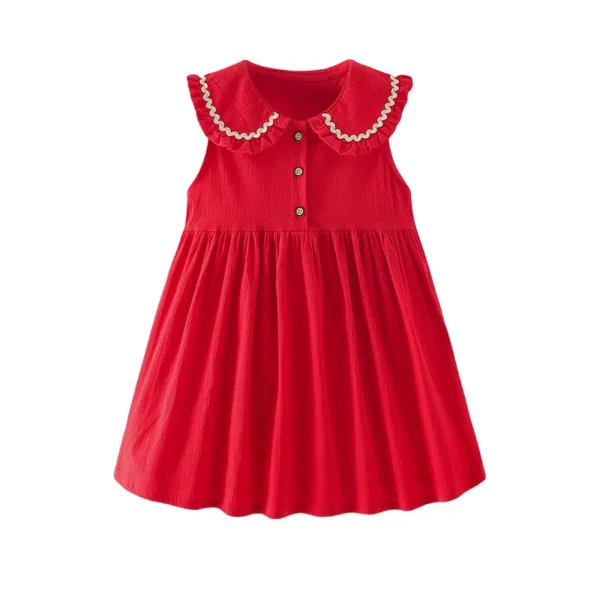 Red Collar Sleeveless Summer Girls Dress 🎀 Party Birthday Outfit 3-8T