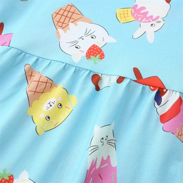 Blue Ice Cream Print Dress – Striped Pocket Cotton Summer Dress for Girls 2-7T - Image 5