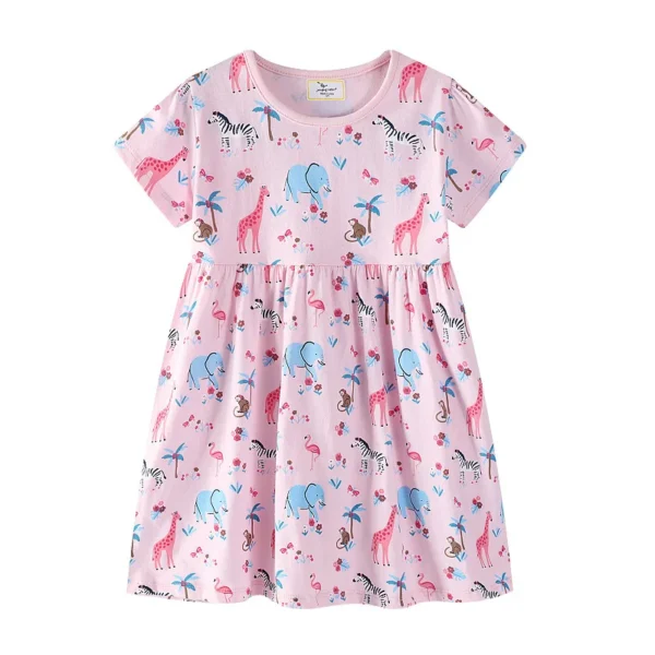 Pink Safari Animal Print Summer Dress – Cotton Outfit for Girls 2-7T 🦒🐘🌸