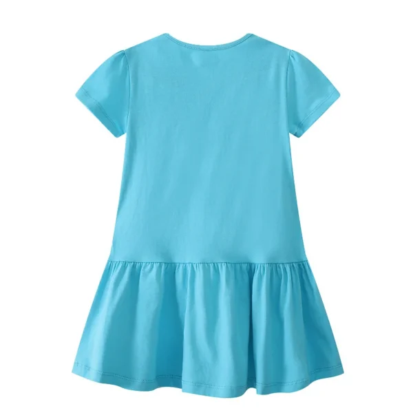 Blue Llama & Tractor Embroidery Summer Dress – Short Sleeve Cotton Party Outfit for Girls 🚜🦙 - Image 2