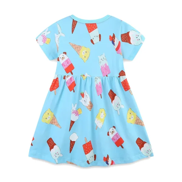 Blue Ice Cream Print Dress – Striped Pocket Cotton Summer Dress for Girls 2-7T - Image 2