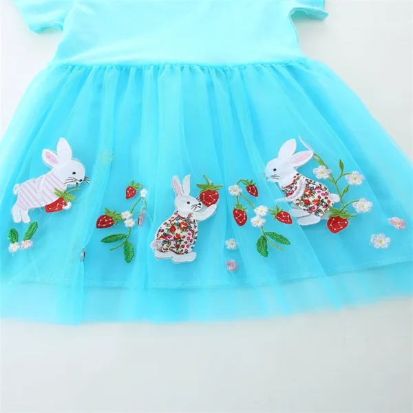 Blue Bunny Embroidery Tulle Dress – Girls Summer Party Outfit 2-7T 🐰💙✨ - Image 4