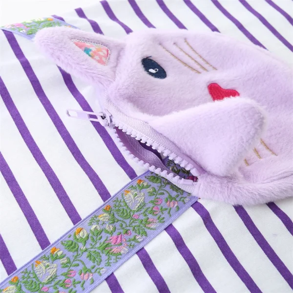 Striped Purple Cat Bag Dress for Girls - Short Sleeve Cotton Dress with Cute Cat Pocket 2-7T 🐱👗 - Image 5