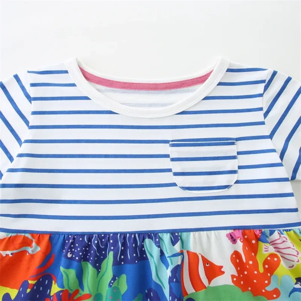 Ocean-Themed Striped Summer Dress – Cotton Party Outfit for Girls 2-7T 🌊🐠✨ - Image 3