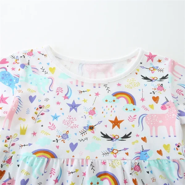 White Unicorn & Rainbow Print Short Sleeve Dress – Sizes 2T-7T 🌈🦄 - Image 3