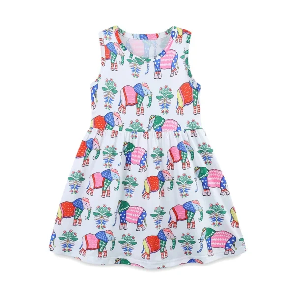 Sleeveless White Elephant Print Girls Dress – Summer Party Outfit for Kids 3-8T 🎀🐘