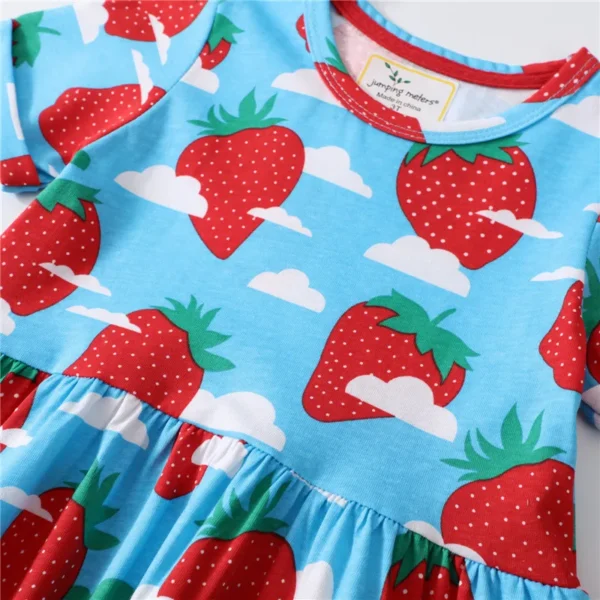 Blue Strawberry Print Dress – Short Sleeve Cotton Summer Outfit for Girls 2-7 Years - Image 4