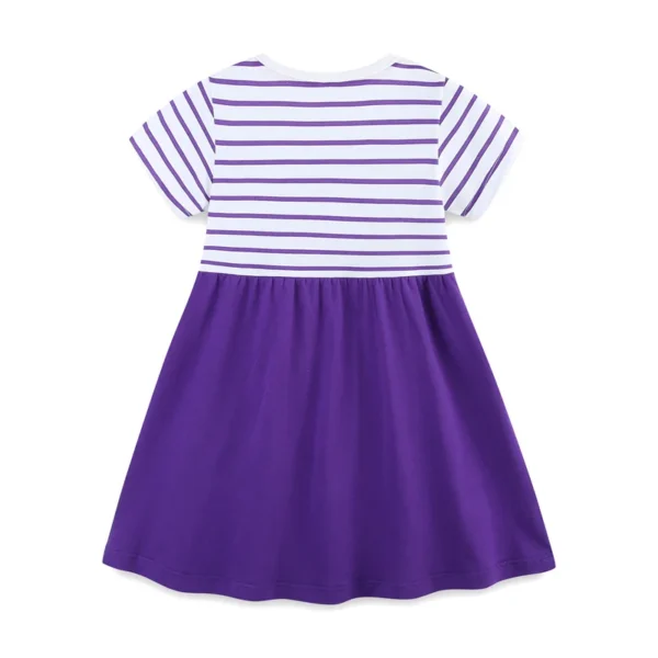 Purple Safari Animal Dress – Short Sleeve Striped Cotton Outfit for Girls 2-7 Years - Image 2