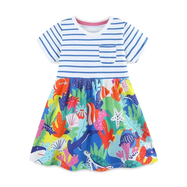 Ocean-Themed Striped Summer Dress – Cotton Party Outfit for Girls 2-7T 🌊🐠✨