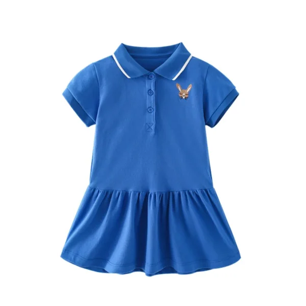 Blue Polo Dress – Short Sleeve Cotton Casual Outfit for Girls 2-7 Years 💙👗 - Image 2