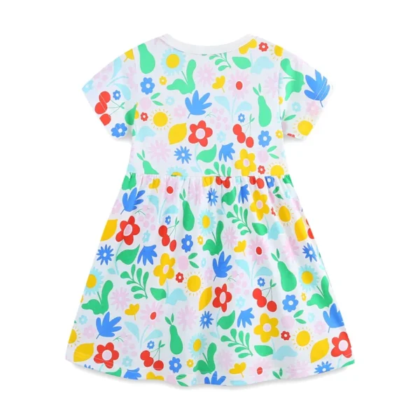 Floral Print Girls Summer Dress with Striped Pockets – Short Sleeve Cotton Outfit 2-7T 🌸🌞 - Image 2