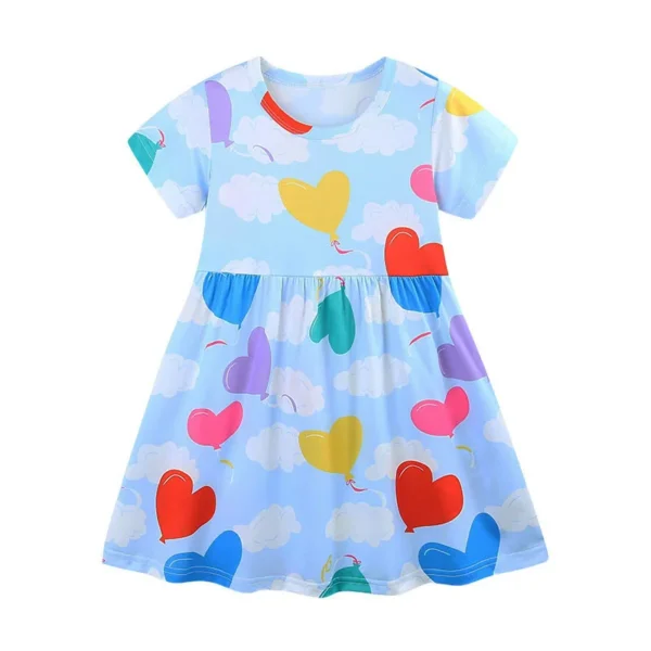 Blue Heart Balloon Print Summer Dress – Cute & Playful 🎈💙 3-8T