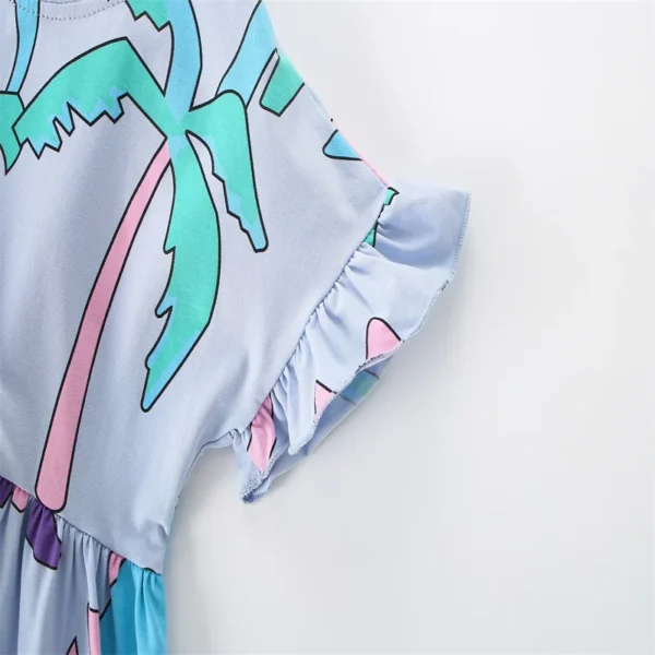 Blue Dinosaur Print Dress – Short Sleeve Ruffle Summer Outfit for Girls 3-8 Years 🦖💙🦕 - Image 4