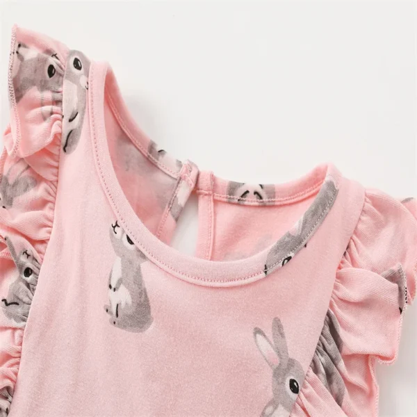 Pink Bunny Print Dress – Sleeveless Ruffle Summer Outfit for Girls 2-7 Years - Image 2