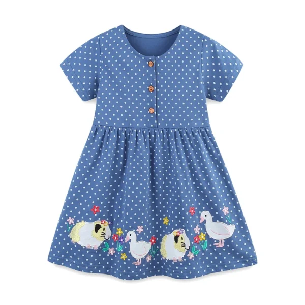 Blue Polka Dot Farm Animal Dress – Girls Summer Outfit 2-7T 🦆🌸👗