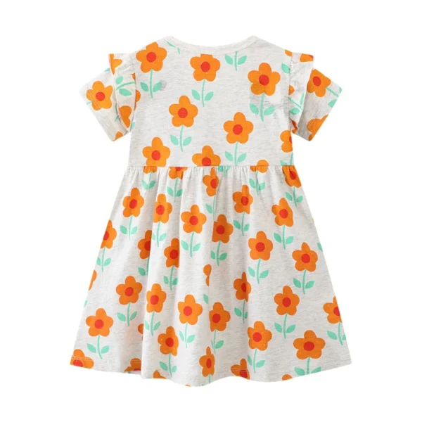 Grey Floral Print Summer Dress for Girls – Short Sleeve Toddler Party Wear 2-7T 🌼🌼🌼 - Image 2