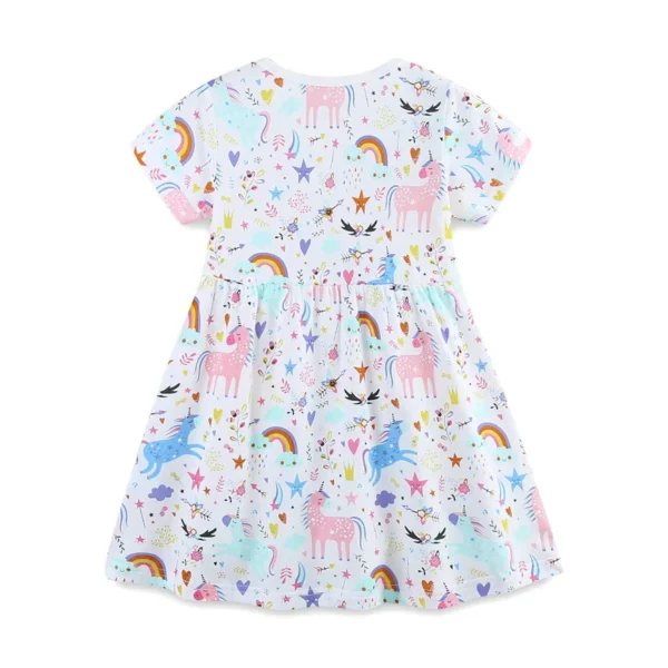 White Unicorn & Rainbow Print Short Sleeve Dress – Sizes 2T-7T 🌈🦄 - Image 2