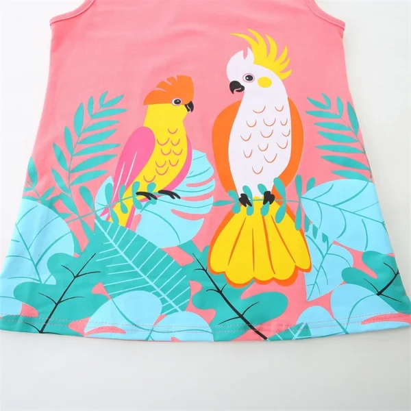 Parrot Print Summer Dress – Sleeveless Cotton Outfit for Girls 2-7T 🦜✨ - Image 5