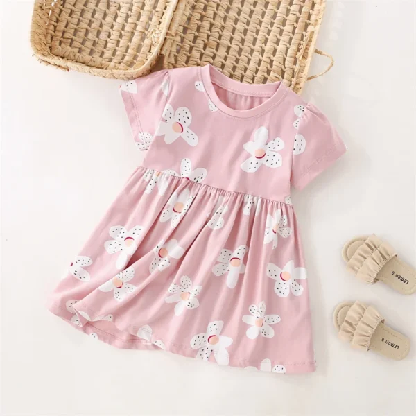 Pink Floral Summer Girls Dress – Short Sleeve, Cute Princess Outfit 🌸 - Image 2