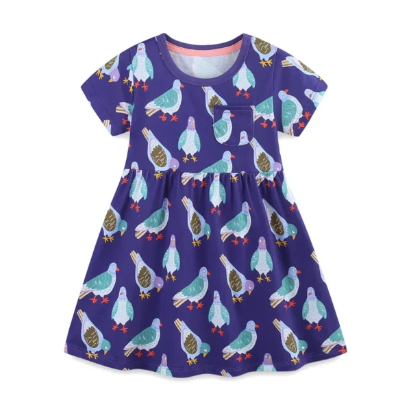 Purple Pigeon Print Dress – Fun & Playful Cotton Outfit for Girls 2-7T 🕊️💜