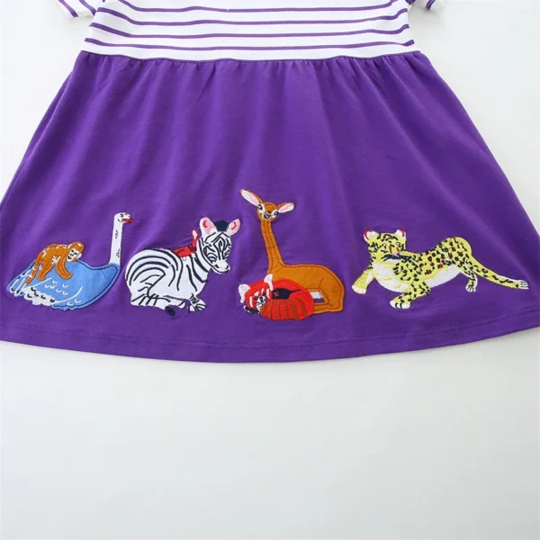 Purple Safari Animal Dress – Short Sleeve Striped Cotton Outfit for Girls 2-7 Years - Image 5