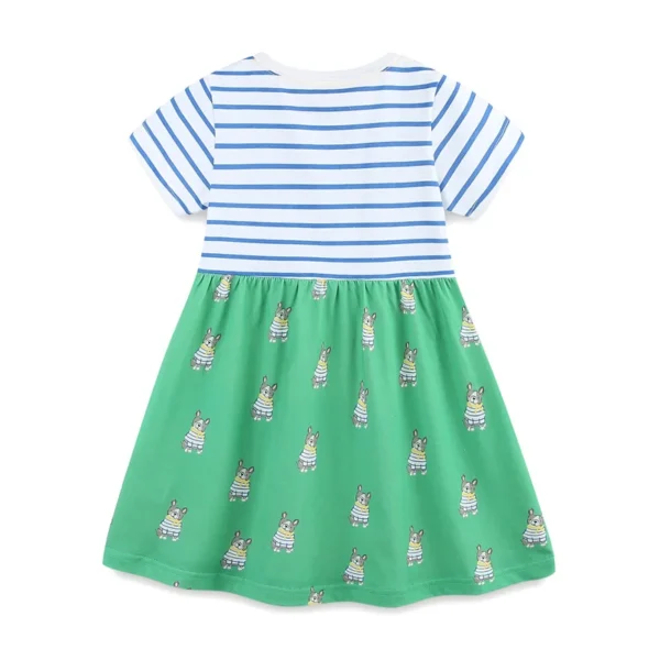 Striped French Bulldog Print Summer Dress – Cotton Party Outfit for Girls 2-7T 🐶💚 - Image 2