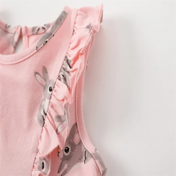 Pink Bunny Print Dress – Sleeveless Ruffle Summer Outfit for Girls 2-7 Years - Image 6