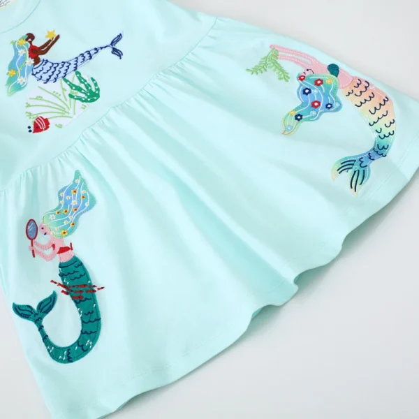 Aqua Mermaid Embroidery Dress – Girls' Summer Outfit 2-7T 🧜‍♀️✨ - Image 4