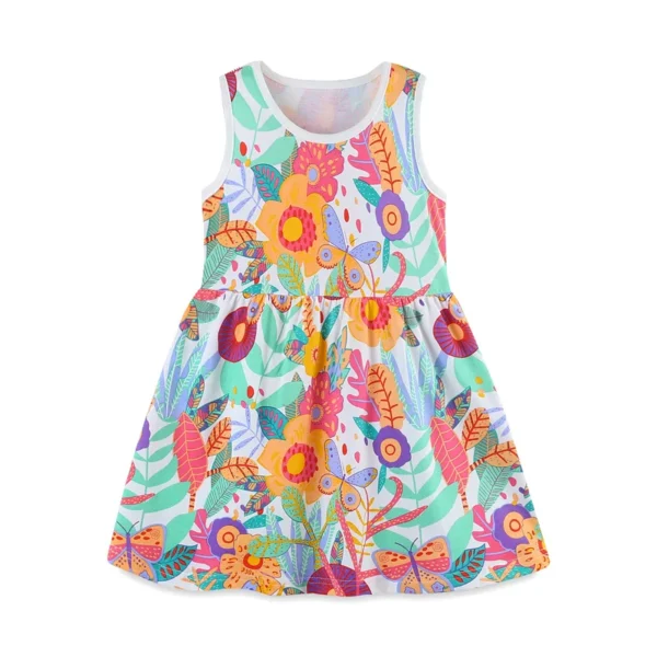 Colorful Floral Print Dress – Sleeveless Cotton Summer Outfit for Girls 2-7 Years 🌺🌼 🌻